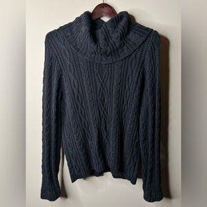 Women’s Charter Club Black Cable Knit Chunky Sweater. Cowl Turtleneck. XL. EUC.
